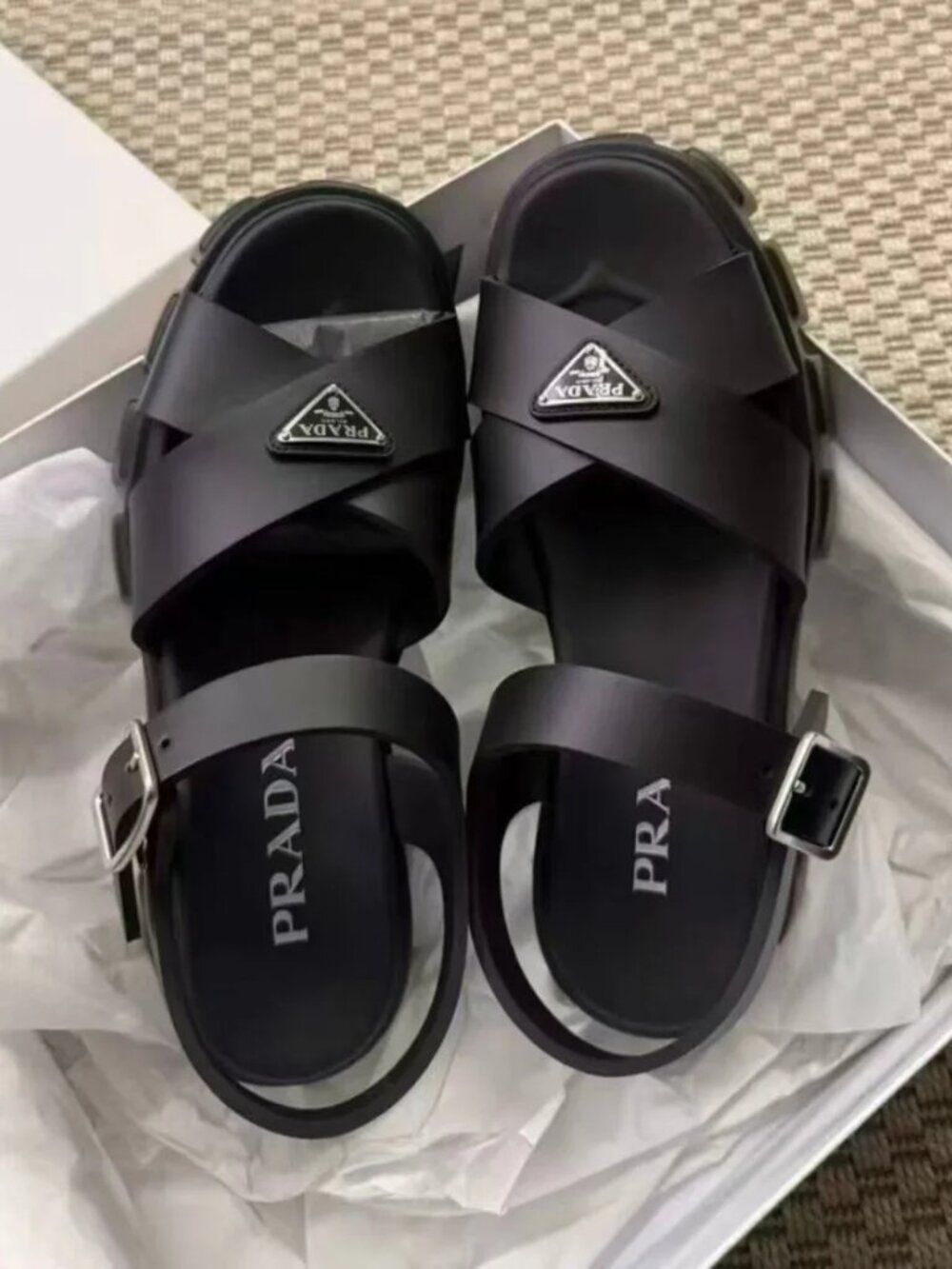 Prada Black Platform Sandals with Triangle Logo